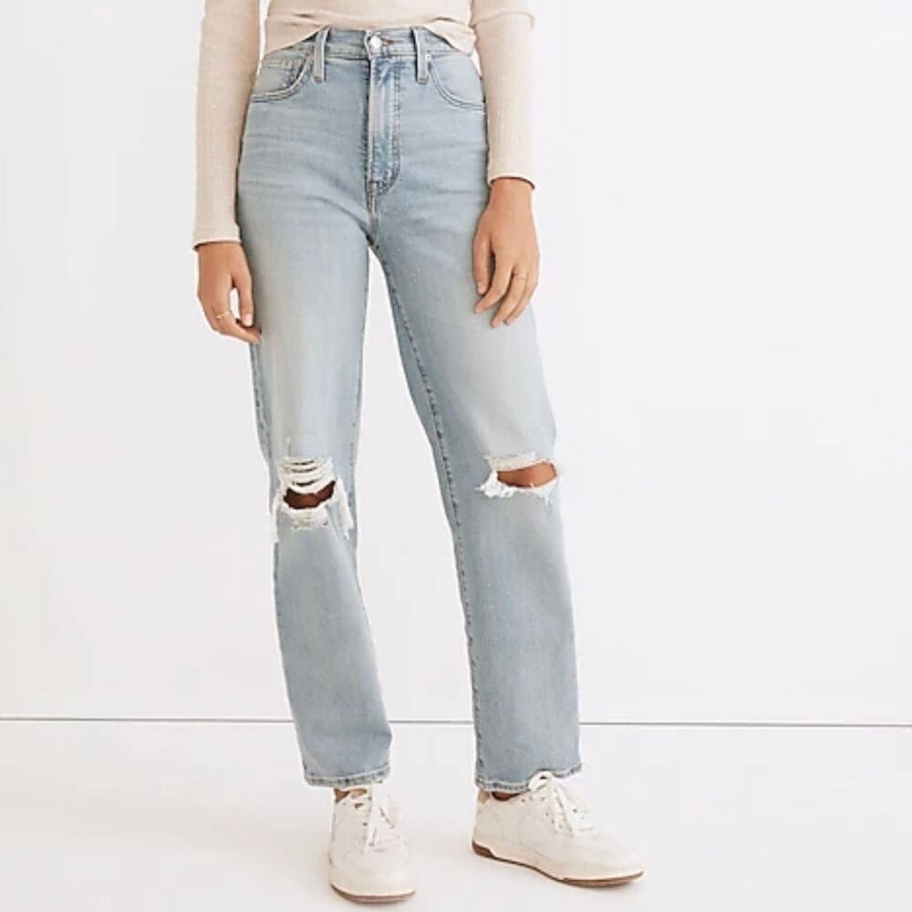Madewell Light Wash Straight Leg Ripped Jeans